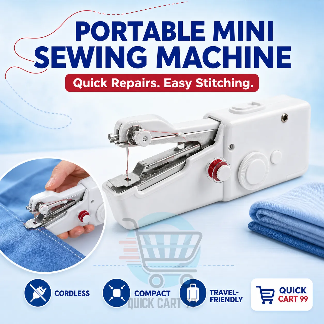 Portable Mini Sewing Machine Pakistan – Quick Repair Tool Portable Mini Sewing Machine Pakistan for quick clothing repairs and easy stitching