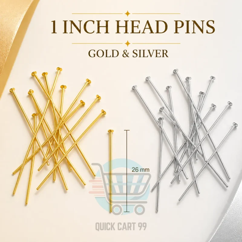 1 Inch Head Pins in gold and silver, 20g pack with up to 250 jewelry-making pins