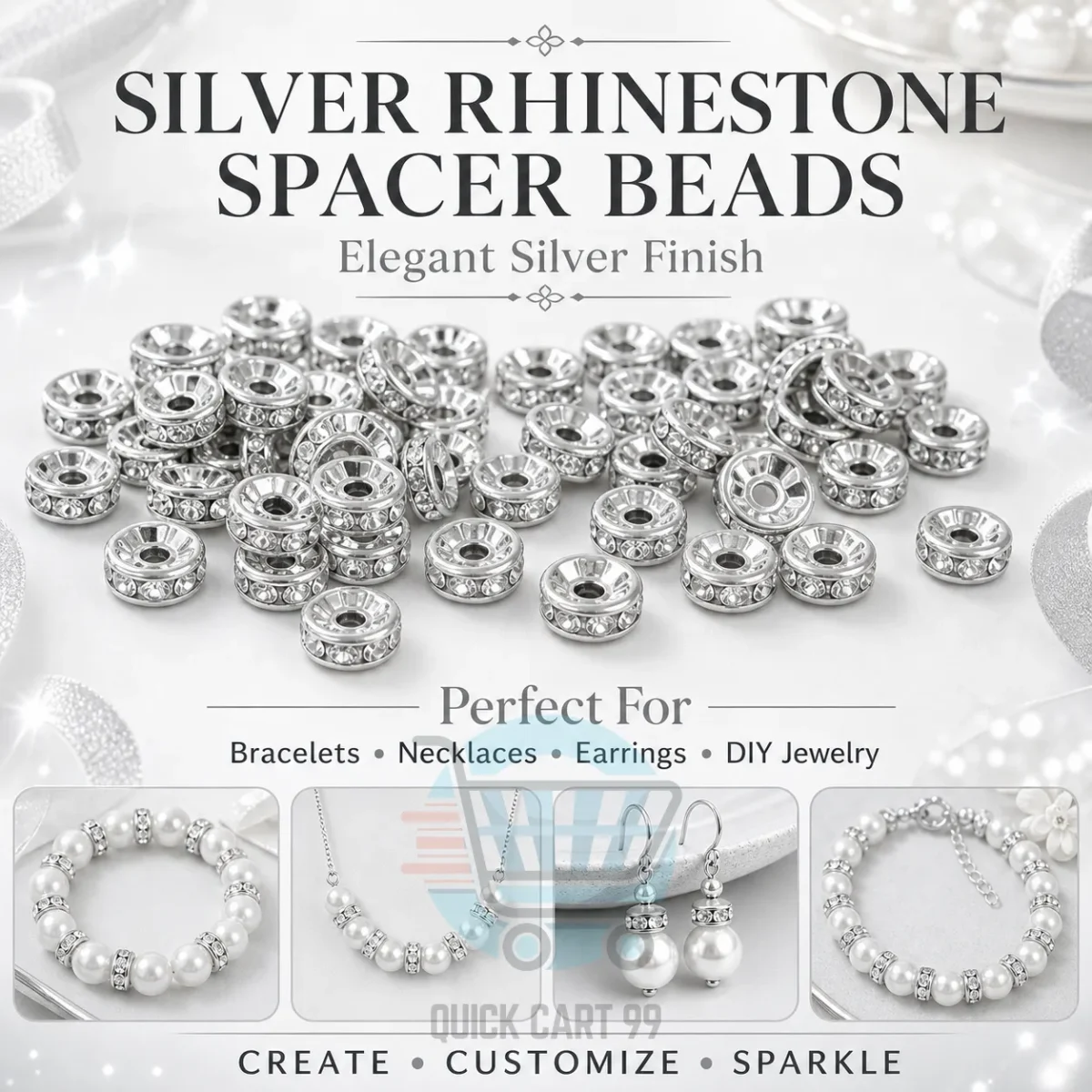 Rhinestone spacer beads for jewelry making in gold and silver colours, 20g pack – Quick Cart 99