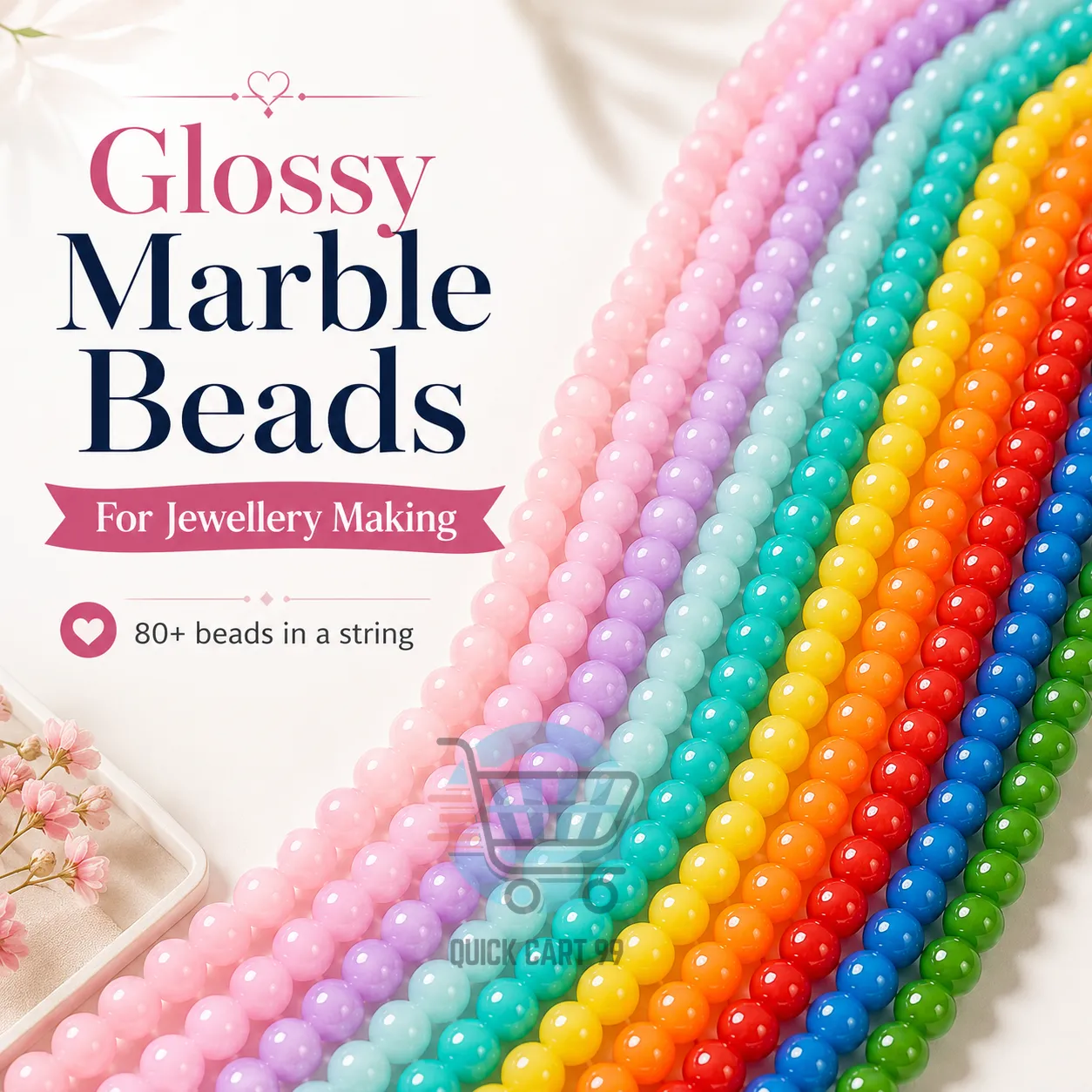 Glossy Marble Beads for Jewellery Making Glossy Marble Beads for jewellery making in multiple colours
