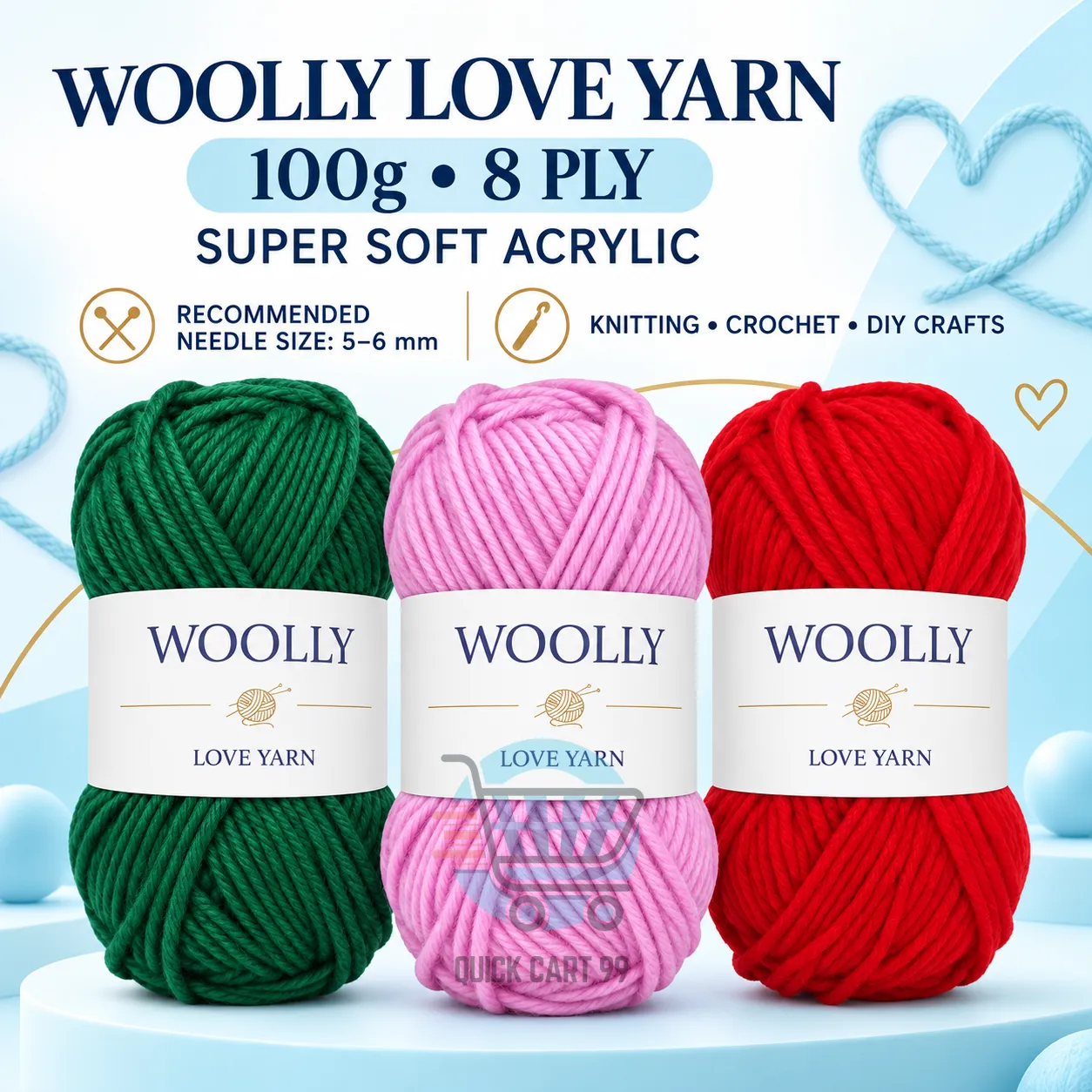 Woolly Love Acrylic Yarn 100g soft 8-ply DK ball