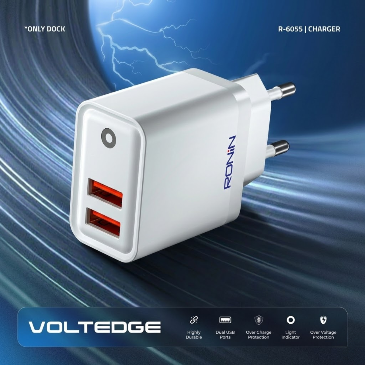 8 Ronin R-6055 Voltedge Charger | 2.4A Dual USB Auto-ID - Image 1