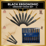 9-Piece Ergonomic Crochet Hook Set (2.0mm-6.0mm) - Black Handle