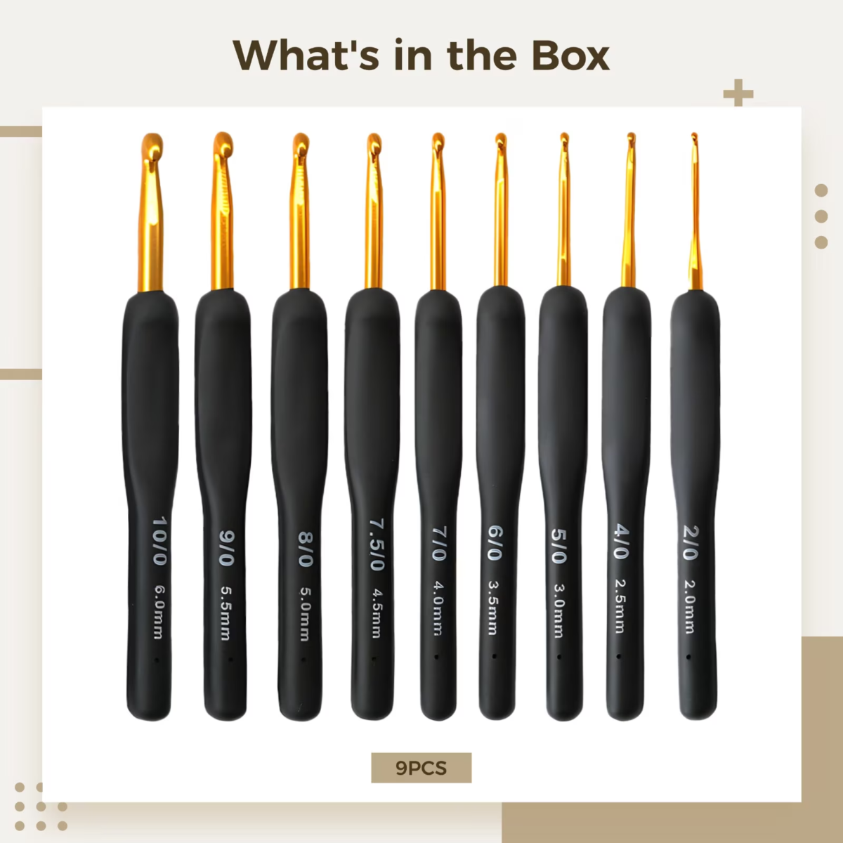 9-Piece Ergonomic Crochet Hook Set (2.0mm-6.0mm) - Black Handle - Image 6