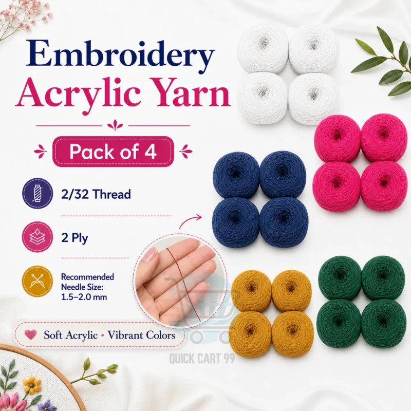 Embroidery thread 2 ply acrylic yarn pack of 4 in multiple colours