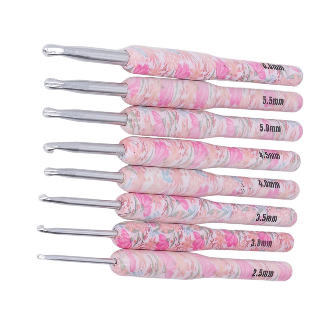 Floral Cushioned Stainless Steel Crochet Hook Set (8 Pieces,2.5mm-6.0mm) - Image 6