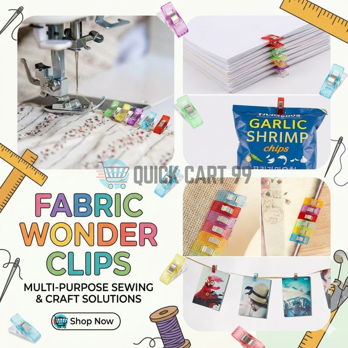 multi clips Multi-Color Fabric Wonder Clips for Sewing and Quilting - Image 1