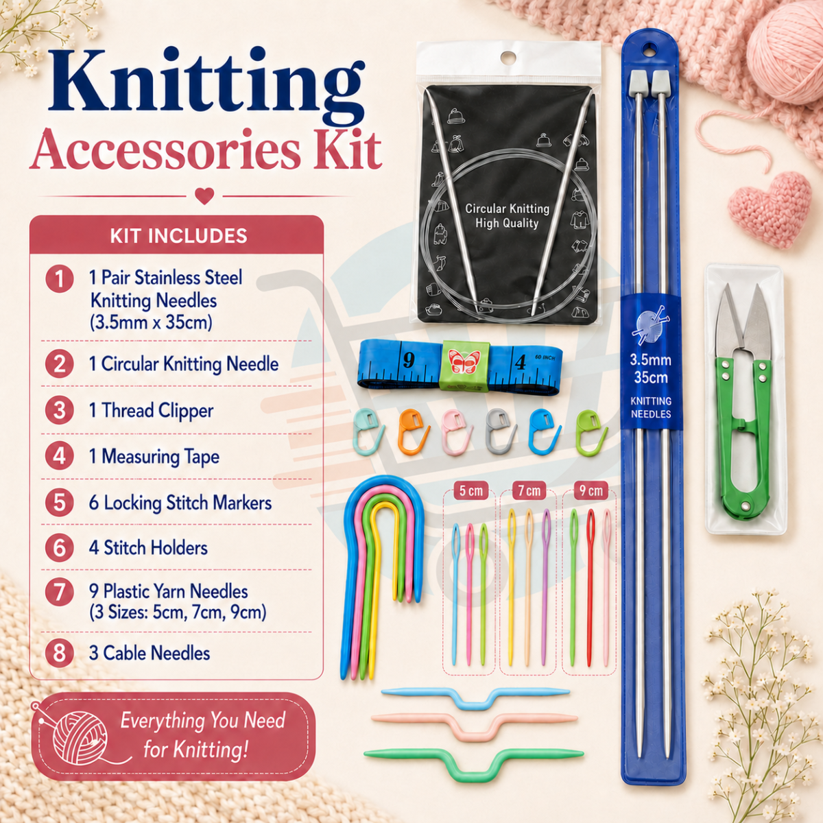 Knitting Accessories Kit with Needles 27 Pcs and knitting tools