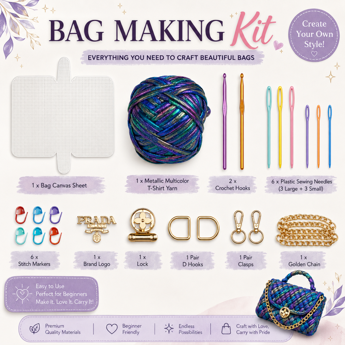 Crochet Bag Craft Kit Black Multi