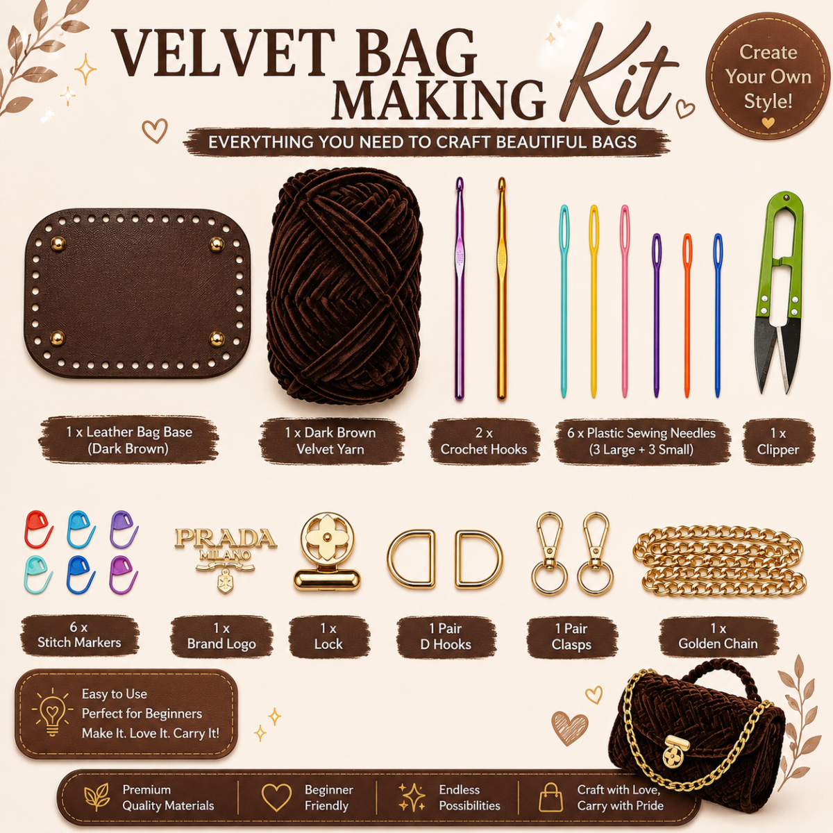 Complete Velvet Bag Making Kit for Beginners - Image 7