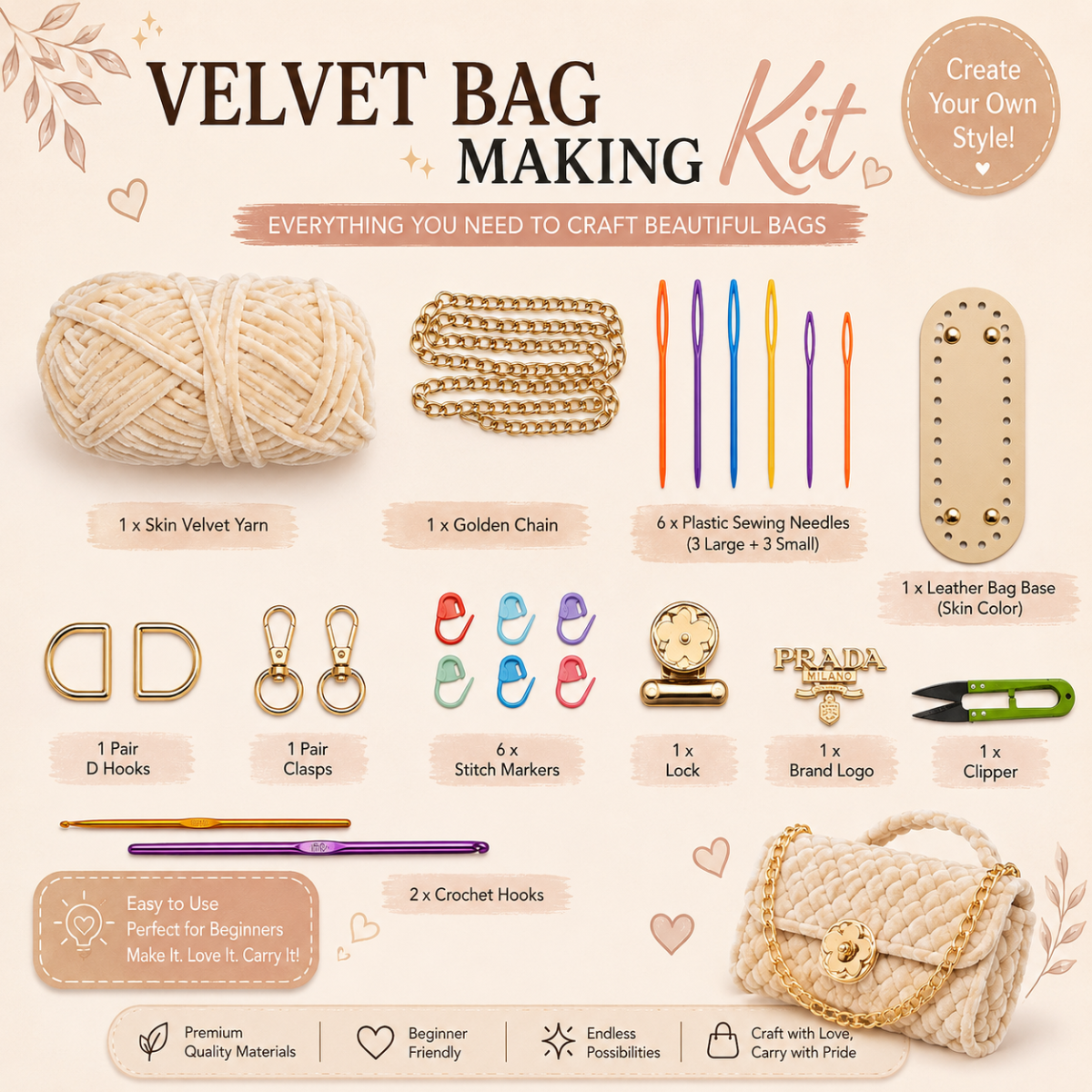 Complete Velvet Bag Making Kit for Beginners - Image 4