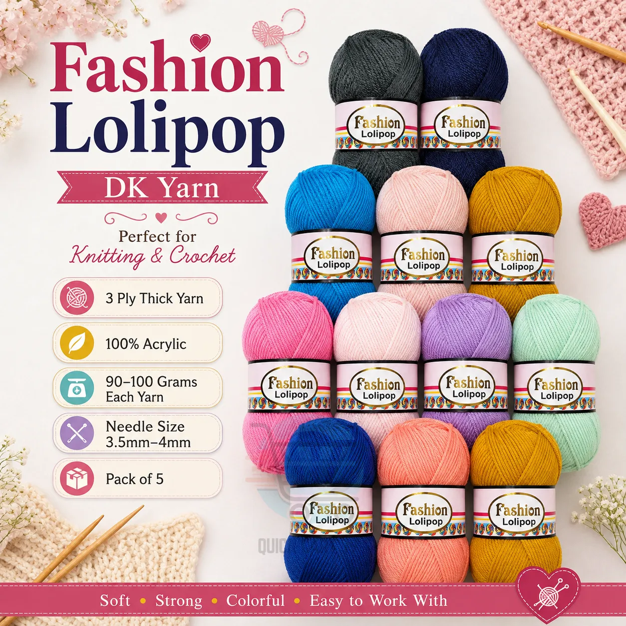 Fashion Lolipop DK Yarn Fashion Lolipop DK Yarn – 3 Ply 100% Acrylic Yarn