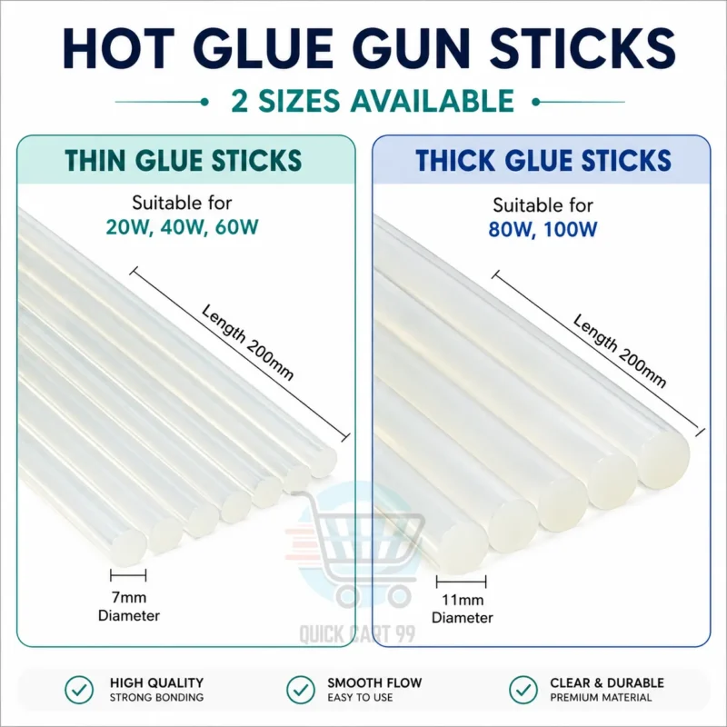 Glue Gun Sticks 7mm and 11mm, 200mm length, pack of 12