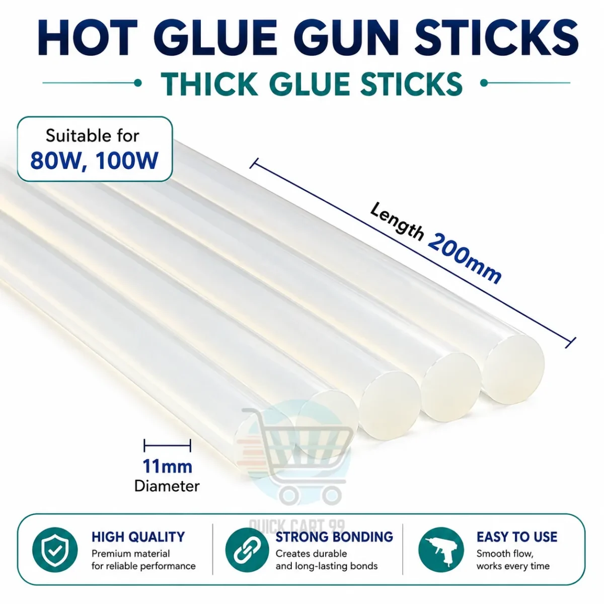 Glue Gun Sticks 7mm and 11mm, 200mm length, pack of 12