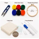 Punch needle kit for beginners with monk cloth, hoop and yarn