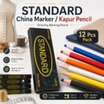 Garment Color Pencils pack of 12 mixed colors for tailoring, stitching, cutting lines, and easy fabric marking