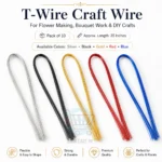 T-Wire Craft Wire for flower making, bouquet work and DIY crafts, pack of 12 in silver, black, gold, red and blue colors