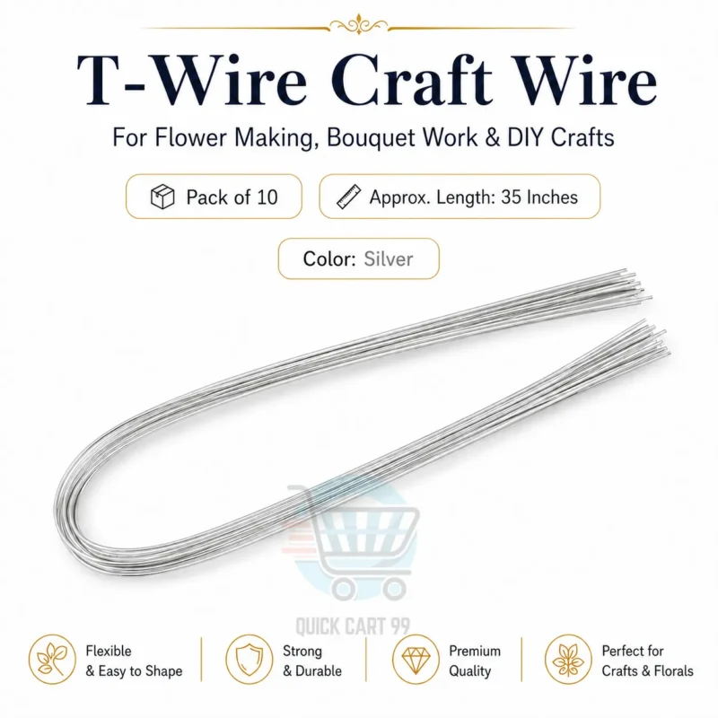 T-Wire Craft Wire for flower making, bouquet work and DIY crafts, pack of 12 in silver, black, gold, red and blue colors