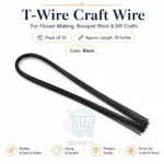 T-Wire Craft Wire for flower making, bouquet work and DIY crafts, pack of 12 in silver, black, gold, red and blue colors