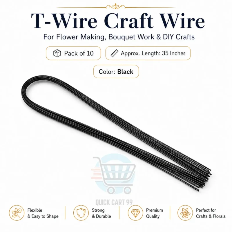 T-Wire Craft Wire for flower making, bouquet work and DIY crafts, pack of 12 in silver, black, gold, red and blue colors