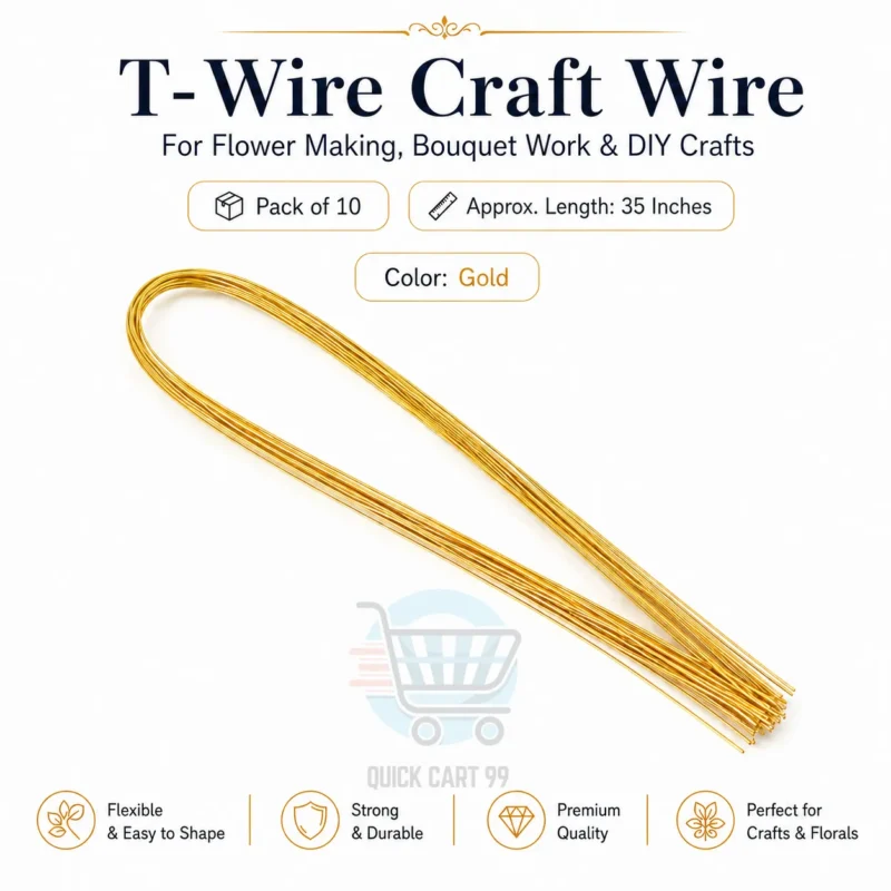 T-Wire Craft Wire for flower making, bouquet work and DIY crafts, pack of 12 in silver, black, gold, red and blue colors