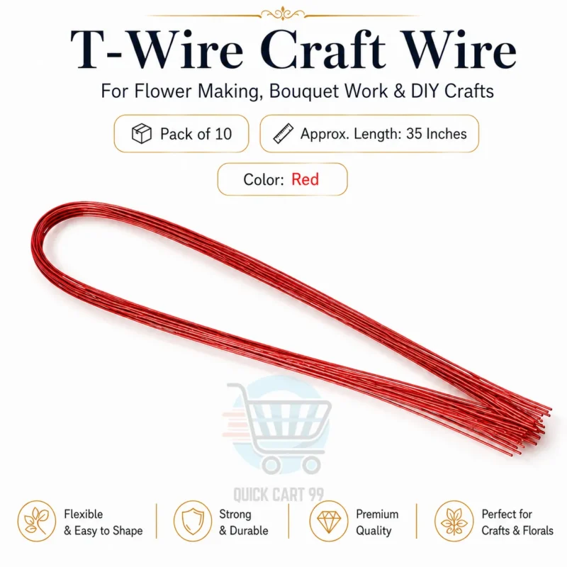 T-Wire Craft Wire for flower making, bouquet work and DIY crafts, pack of 12 in silver, black, gold, red and blue colors