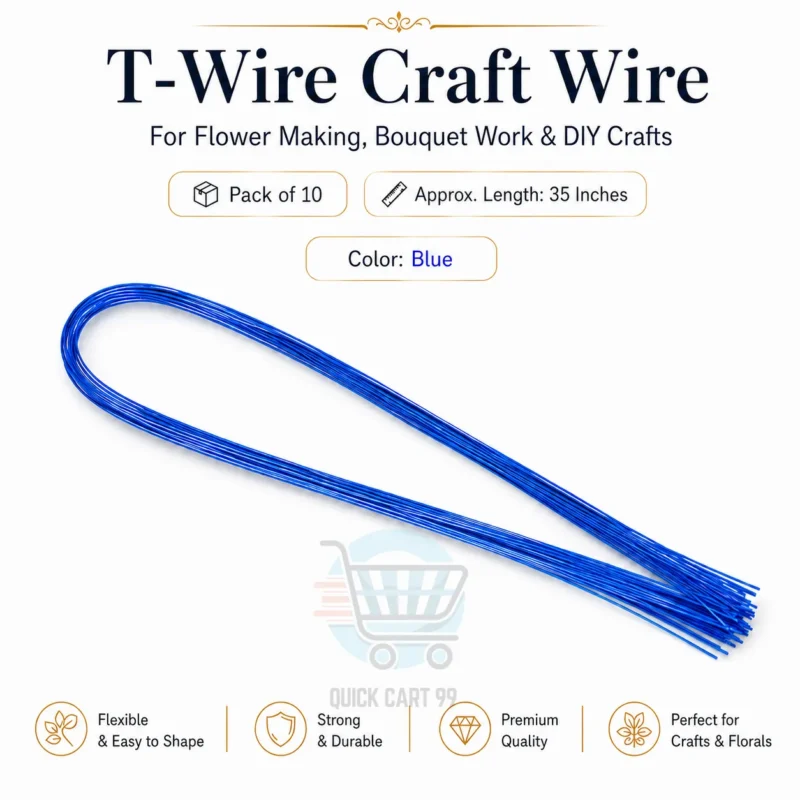 T-Wire Craft Wire for flower making, bouquet work and DIY crafts, pack of 12 in silver, black, gold, red and blue colors
