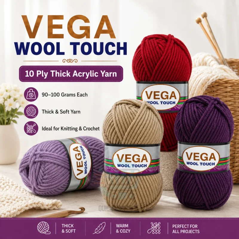 Vega Wool Touch 10 Ply Thick Acrylic Yarn 90–100g for knitting and crochet