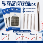 Self-Threading Hand Sewing Needles by Earth Axis – Pack of 12