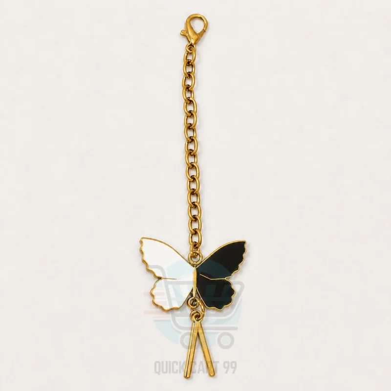 Gold and silver metal keychains in butterfly, ring, chain and clasp designs at Quick Cart 99.