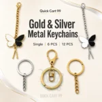 Gold and silver metal keychains in butterfly, ring, chain and clasp designs at Quick Cart 99.