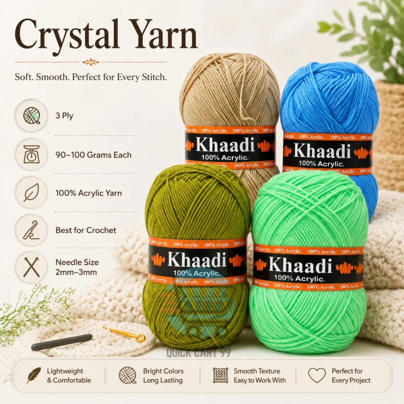 Khaadi Crystal Wool Yarn 3 Ply Acrylic Crochet Yarn in Multiple Colours