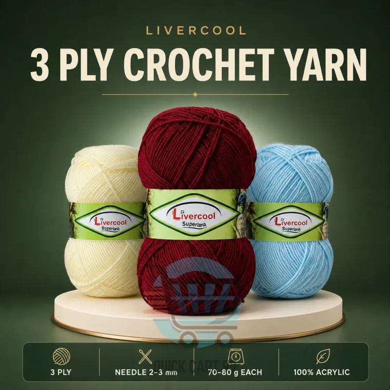 Livercool 3 Ply Crochet Wool Yarn in multiple colours – 100% acrylic, 70–80g each