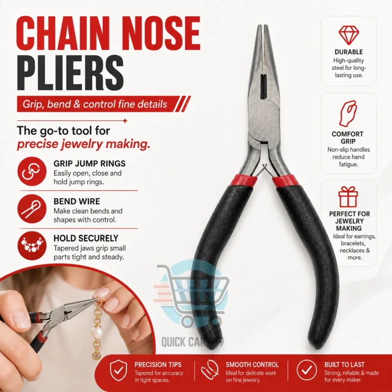 Jewelry Making Pliers with round nose, chain nose, long nose, side cutter, and half-round variants