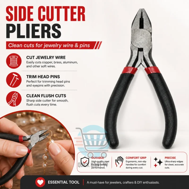 Jewelry Making Pliers with round nose, chain nose, long nose, side cutter, and half-round variants