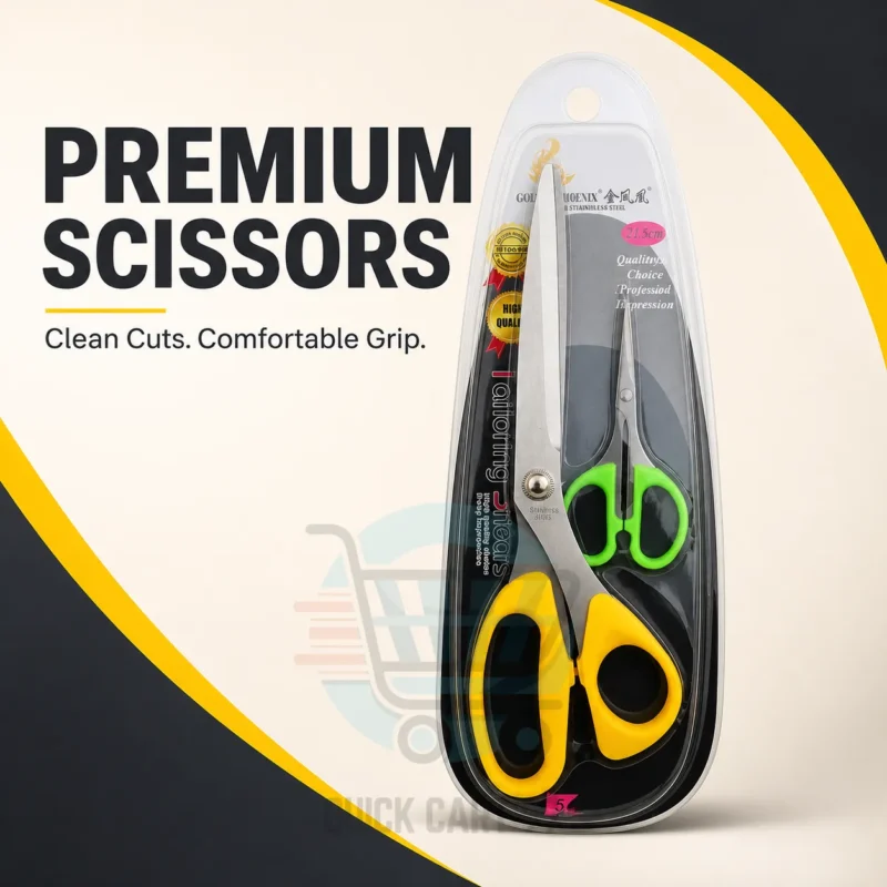 Pack of 2 stainless steel scissors with yellow and green comfortable-grip handles
