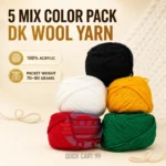 5 mix colour DK wool yarn pack, 100% acrylic, 3 ply, 70–80 grams