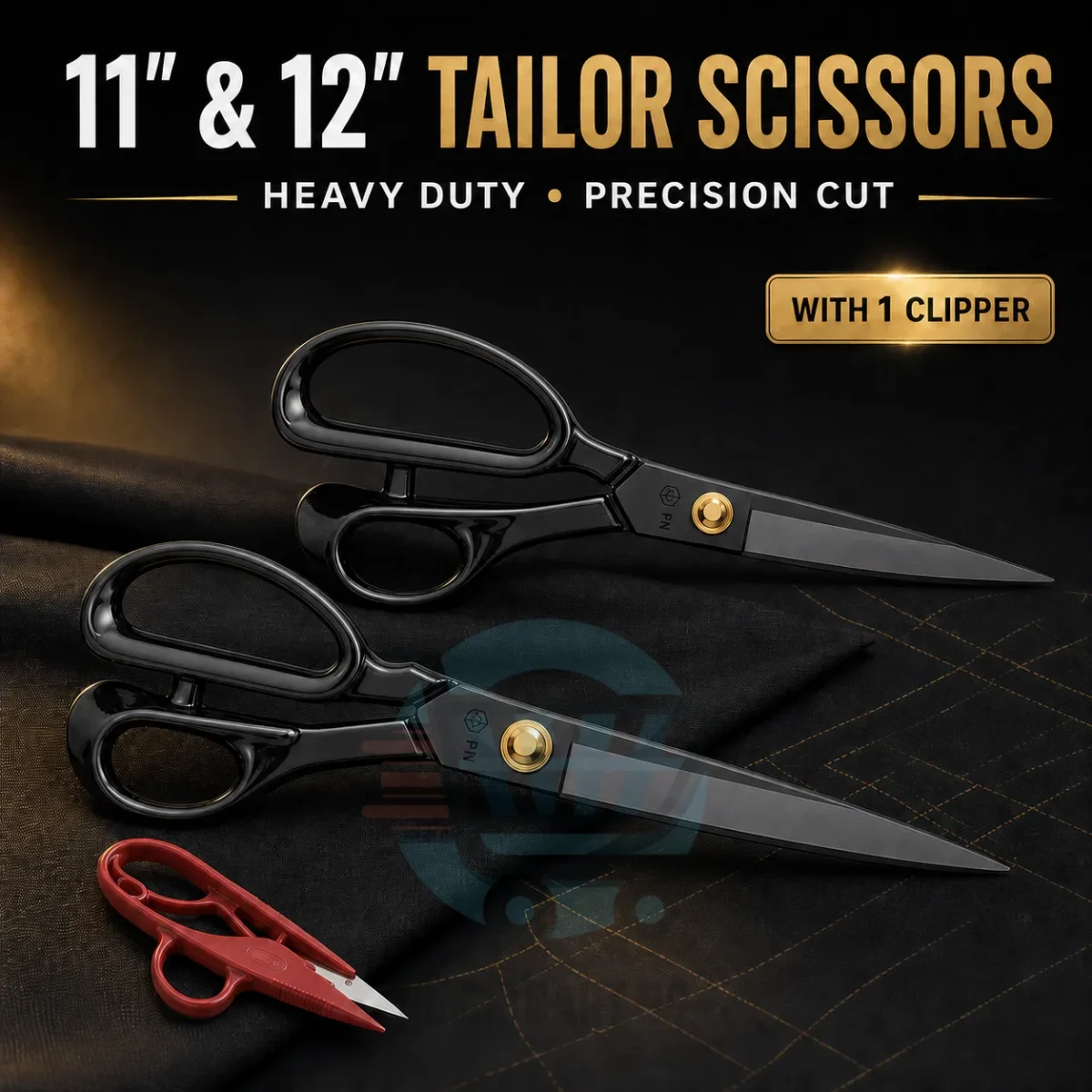 PIN professional tailor scissors set in 11 and 12 inch sizes with thread clipper