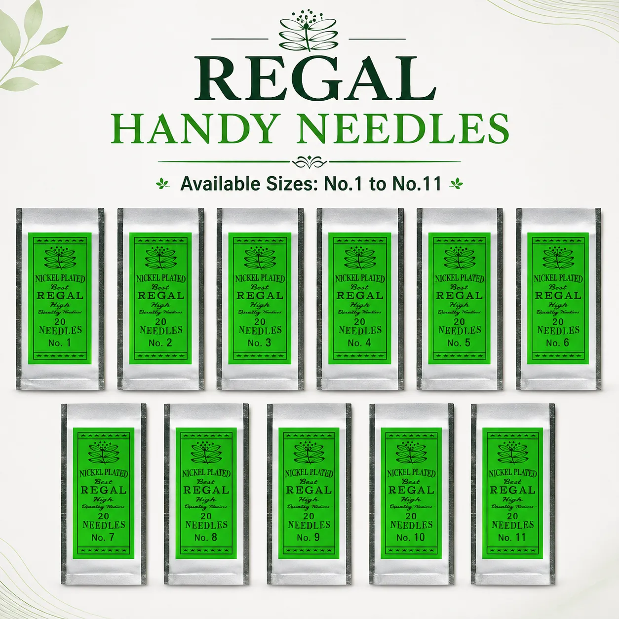 Regal Needles Regal_Handy_Needles_No1_to_No11_Banner_{Num} Regal Handy Needles – Size Comparison Guide (No. 1 to No. 11)