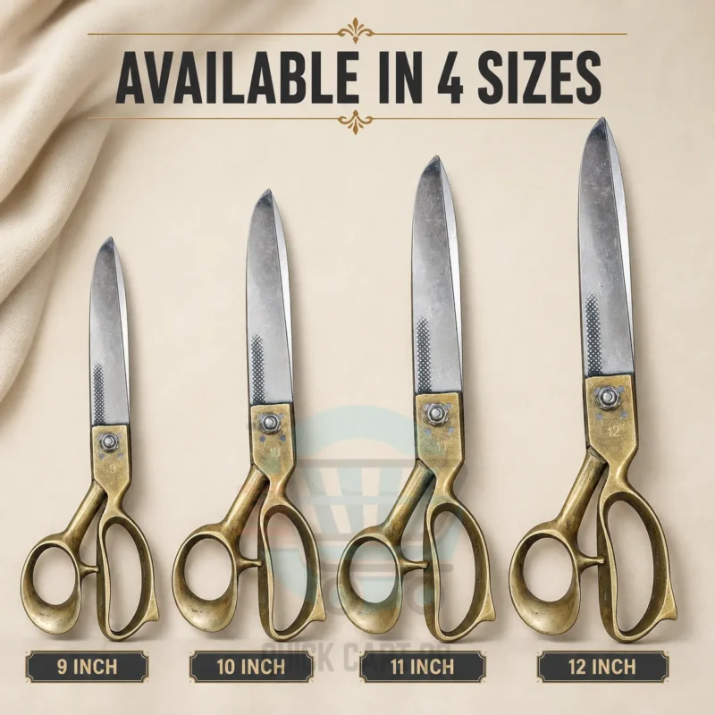Ryti brass tailor scissors available in 9, 10, 11, and 12-inch sizes