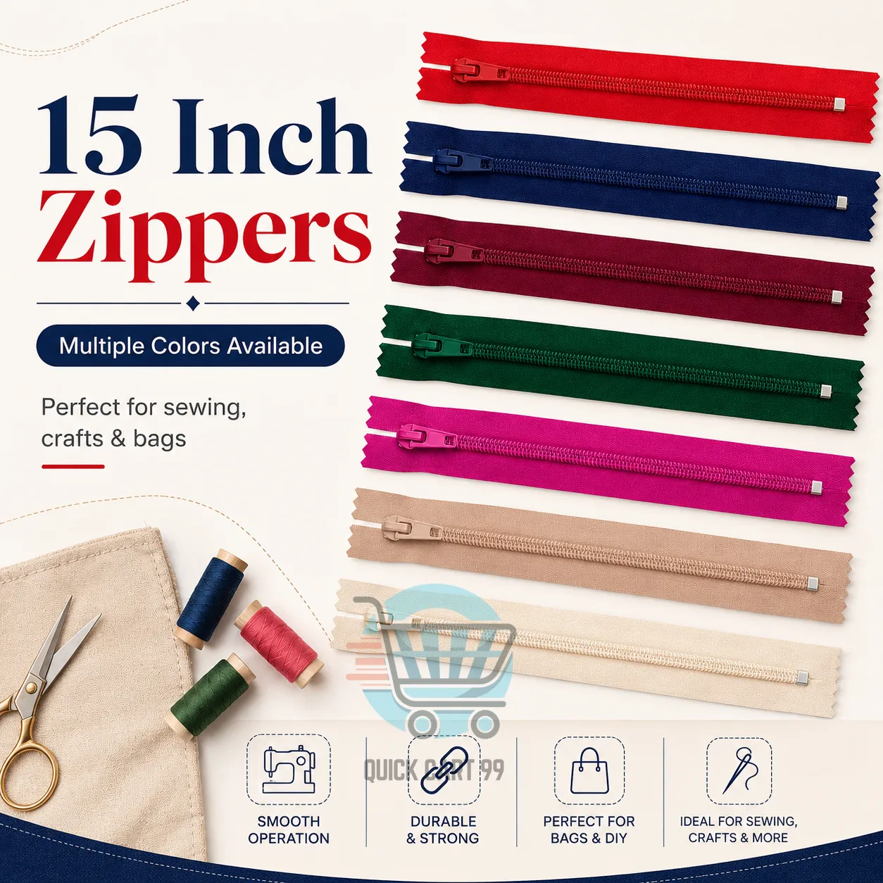 Simple ZIps 15 inch ChatGPT Image Aug 5, 2026, 07_48_23 PM.png 15 Inch Zippers Pack of 12 in Multiple Colours for Sewing and Bags