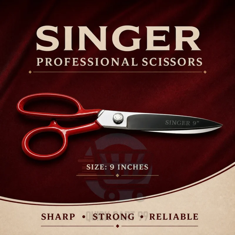 Singer Scissors in 8-inch and 9-inch sizes with red handles and metal blades