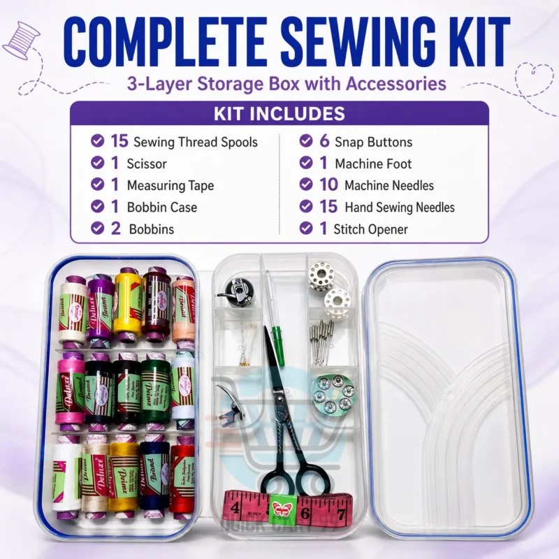 54-Piece Complete Sewing Kit with 3-Layer Multi-Compartment Storage Box
