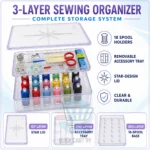 3-Layer Sewing Organizer Box with 18 Spool Holders & Removable Accessory Tray