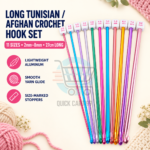 Tunisian Afghan Crochet Hook Set with 11 aluminum sizes