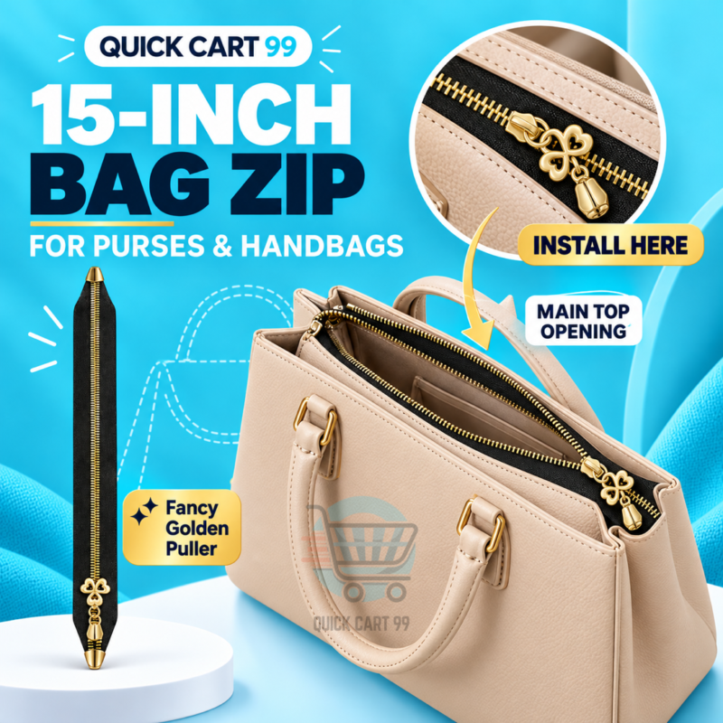 15 Inch Fancy Bag Zip with black tape and golden puller