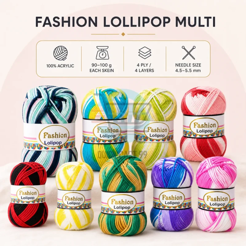 Fashion Lollipop Multi 100% acrylic 4-ply multicolour yarn available in Pakistan at Quick Cart 99