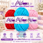 Alifoon Super Soft Baby Blanket Yarn in multiple colors for knitting and crochet