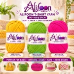 Alifoon T-Shirt Yarn for Home Decor in golden yellow, lime green and vivid hot pink