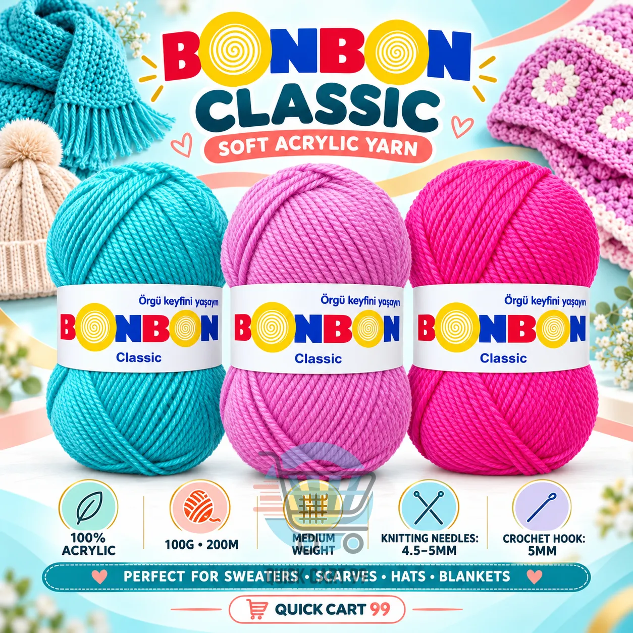 BonBon Classic Bonbon Classic Yarn Banner_{Num} Bonbon Classic Acrylic Yarn 100g for knitting and crochet